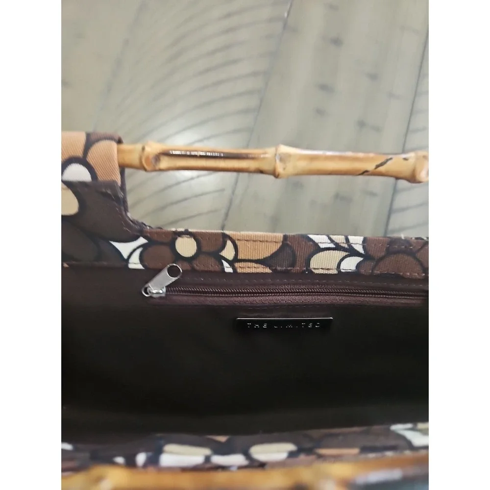 The Limited Handbag Neutral Sequin Floral Clutch Bamboo Handles Mod Chic Coastal - Picture 13 of 16